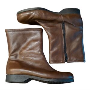 Vintage Hush Puppies leather faux fur ankle snow boots size 7.5 W inside zip